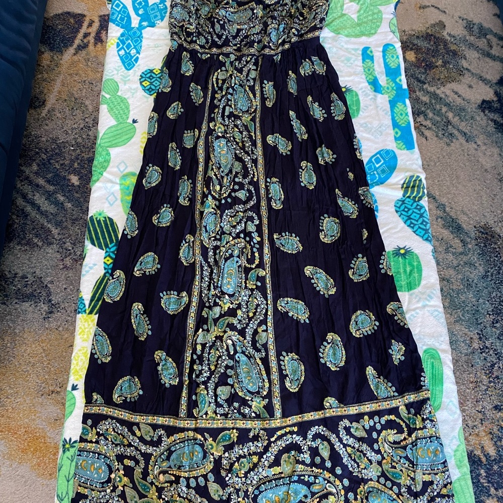 Angie Navy Blue Paisley Strapless Maxi Dress. Nice Buy…